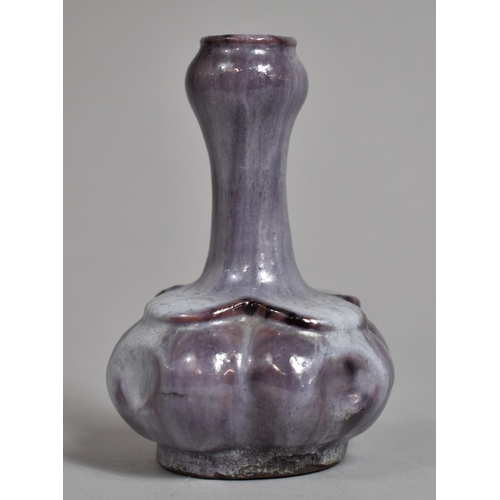 351 - A Chinese Jun Ware Glazed Bottle Vase of Shaped Bellied Form, Purple Streaked Glaze. 10cms High