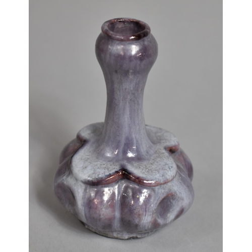 351 - A Chinese Jun Ware Glazed Bottle Vase of Shaped Bellied Form, Purple Streaked Glaze. 10cms High