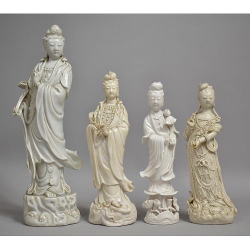 338 - Four  Chinese Blanc De Chine Porcelain Figures of Guanyin, Various Ages but Mainly 20th Century, Con... 