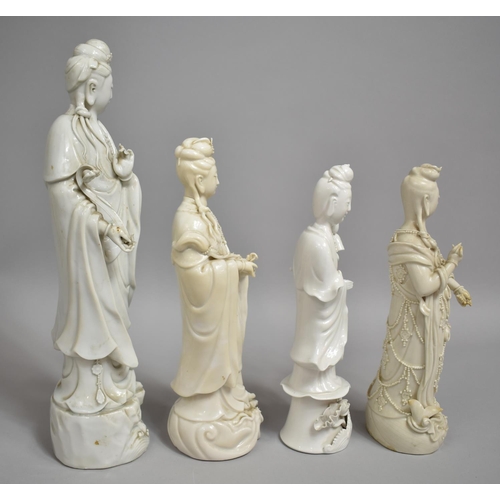 338 - Four  Chinese Blanc De Chine Porcelain Figures of Guanyin, Various Ages but Mainly 20th Century, Con... 