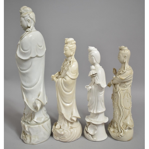 338 - Four  Chinese Blanc De Chine Porcelain Figures of Guanyin, Various Ages but Mainly 20th Century, Con... 