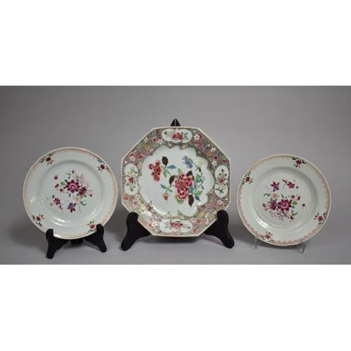 325 - Three 18th Century Chinese Export Plates to include Pair of Floral Decorated Examples and a Larger O... 