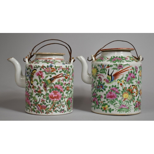 323 - Two 19th Century Chinese Canton Export Teapots both Decorated in the Usual Famille Rose Palette, Con... 