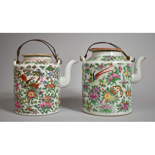 323 - Two 19th Century Chinese Canton Export Teapots both Decorated in the Usual Famille Rose Palette, Con... 