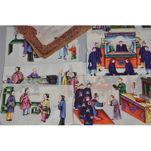 74 - A Folio Continuing Thirteen Exceptional Chinese Export Pith Paintings, Mainly Court Scenes