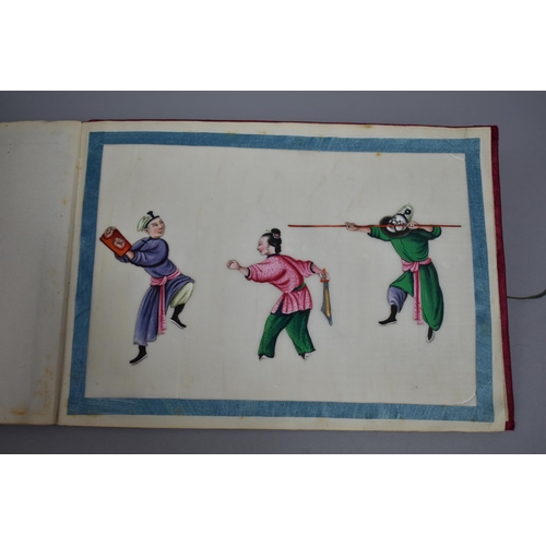 73 - An Album of Good Quality Chinese Export Pith Paintings, Twelve Sheets Depicting Figures and Groups i... 