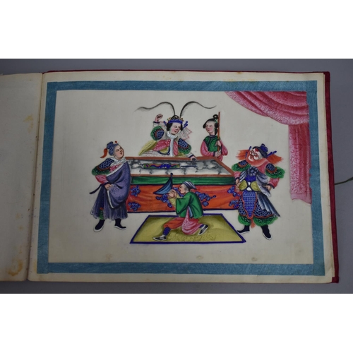 73 - An Album of Good Quality Chinese Export Pith Paintings, Twelve Sheets Depicting Figures and Groups i... 