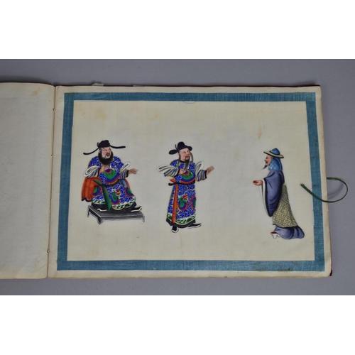 73 - An Album of Good Quality Chinese Export Pith Paintings, Twelve Sheets Depicting Figures and Groups i... 