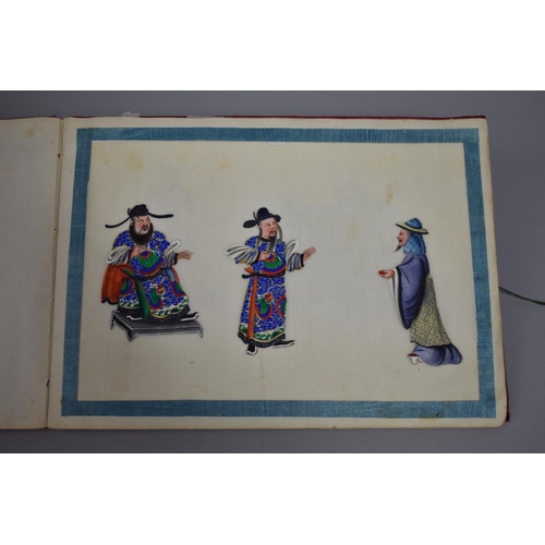 73 - An Album of Good Quality Chinese Export Pith Paintings, Twelve Sheets Depicting Figures and Groups i... 