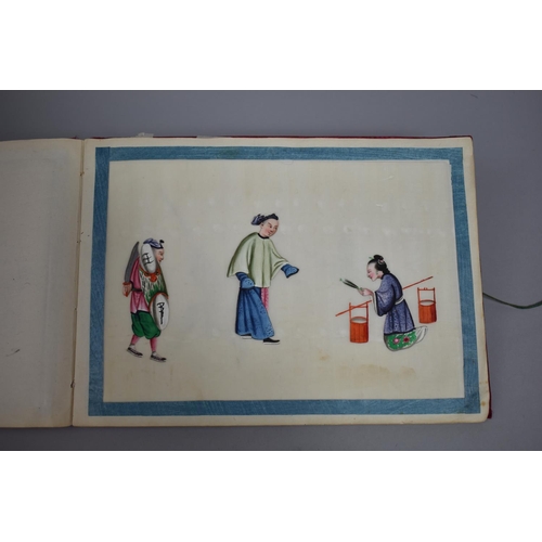 73 - An Album of Good Quality Chinese Export Pith Paintings, Twelve Sheets Depicting Figures and Groups i... 