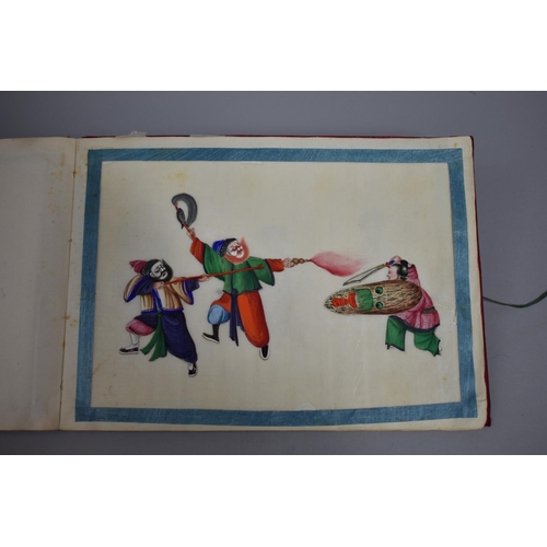 73 - An Album of Good Quality Chinese Export Pith Paintings, Twelve Sheets Depicting Figures and Groups i... 