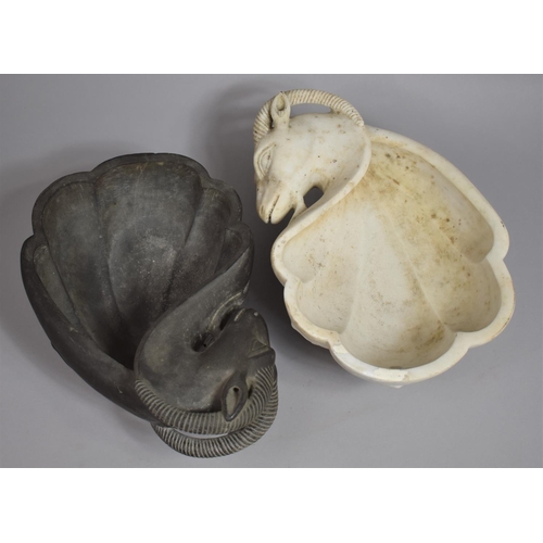 47 - A Pair of Indian Carved Marble Ear Shaped Bowls with Goats Head Decoration in the Ying Yang Manner. ... 