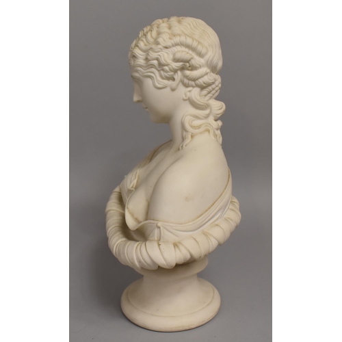 29 - A 19th Century Parian Bust of Clytie on Circular Socle Base, in the Copeland Manner, 30.5cms High