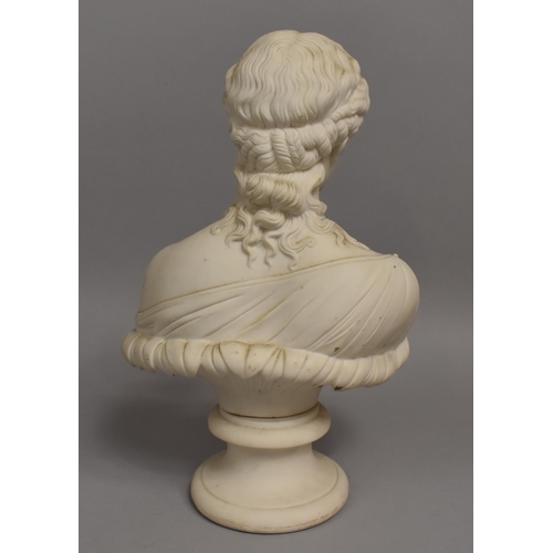 29 - A 19th Century Parian Bust of Clytie on Circular Socle Base, in the Copeland Manner, 30.5cms High