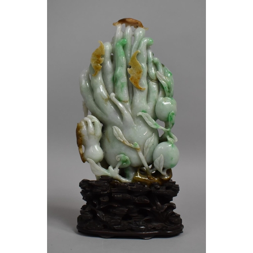 279 - A Carved Chinese Item, Buddhas Hand with Bats, Peaches and Leaved Branches on Carved Wooden Stand, 2... 
