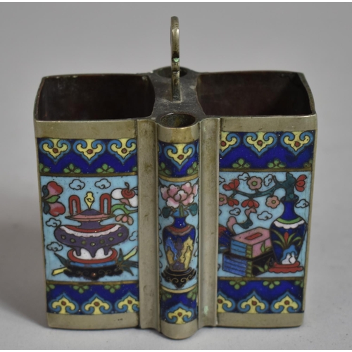 274 - A Chinese Cloisonne and White Metal Desk Top Inkwell having Two Ink Stores and Two Pen Holders. The ... 