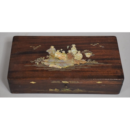 250 - A Chinese Mother of Pearl Inlaid Rosewood Box with Figures on Feather, Ducks and Birds, Push Button ... 