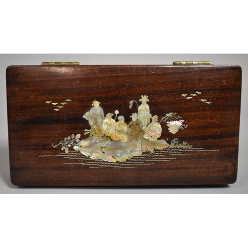 250 - A Chinese Mother of Pearl Inlaid Rosewood Box with Figures on Feather, Ducks and Birds, Push Button ... 