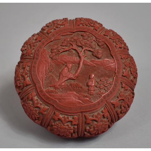 248 - A Chinese Cinnabar Lacquer Box and Cover, Decorated with Scholar Figure by Tree and Student, Conditi... 