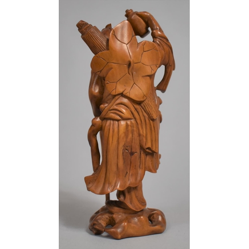 247 - A Carved Chinese Wooden Figure of Maiden Holding Pipa Lute in Shawl together with a Carved Wooden Fi... 