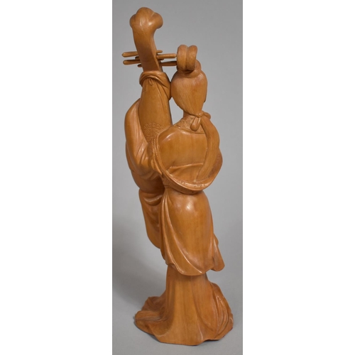 247 - A Carved Chinese Wooden Figure of Maiden Holding Pipa Lute in Shawl together with a Carved Wooden Fi... 