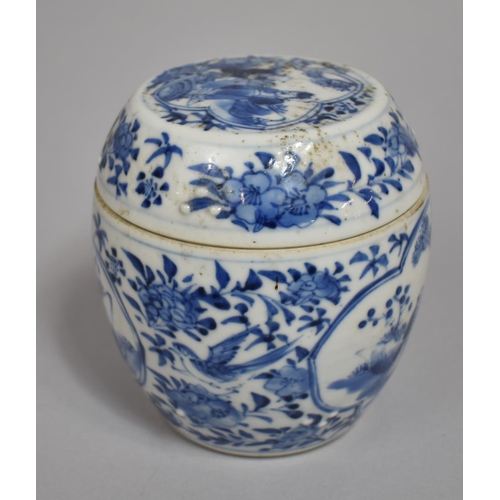 292 - An 18th/19th Century Oriental Blue and White Scribes Pot and Cover of Barrel Form decorated with Sch... 