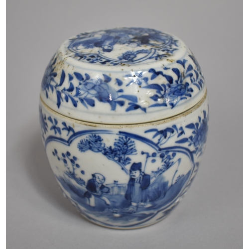 292 - An 18th/19th Century Oriental Blue and White Scribes Pot and Cover of Barrel Form decorated with Sch... 