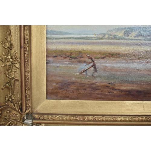 214 - An Early 20th Century Oil on Canvas in Gilt Frame. Fishing Families on Beach at Low Tide. Signed M P... 