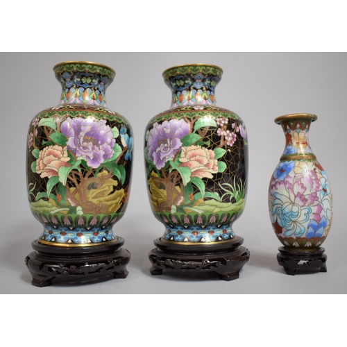 271 - A Pair of 20th Century Chinese Cloisonne Vases on Stands Together with a Single Example, 25cms and 1... 