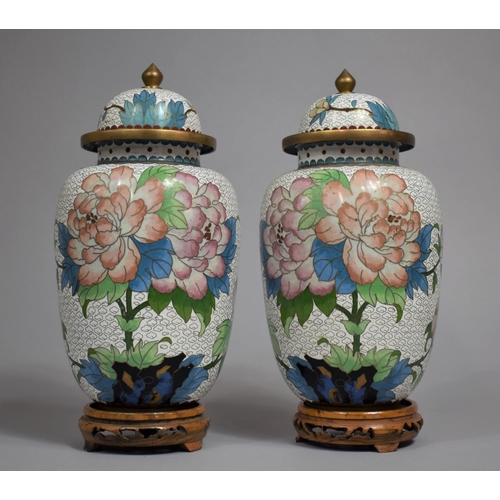 270 - A Pair of 20th Century Chinese Cloisonne Lidded Vases Decorated with Chrysanthemum Flower in Polychr... 