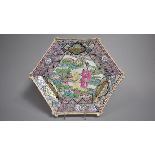 329 - A 20th Century Oriental Charger of Hexagonal Form Decorated in the Famille Rose Palette with Figures... 