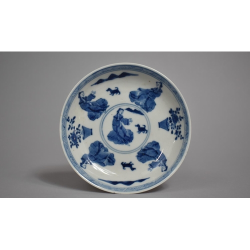 291 - A 19th Century Chinese Porcelain Blue and White Dish Decorated with Seated Maiden with Companion Dog... 