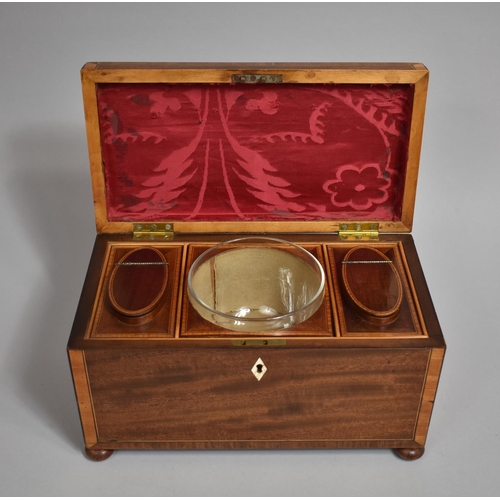 18 - A Regency Inlaid Mahogany Tea Caddy of Sarcophagus Form having Hinged Lid to Two Inner Tea Boxes and... 