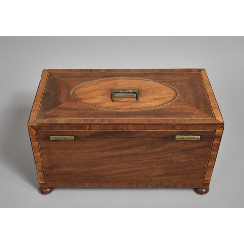 18 - A Regency Inlaid Mahogany Tea Caddy of Sarcophagus Form having Hinged Lid to Two Inner Tea Boxes and... 