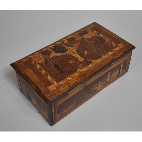 10 - An Early Dutch Colonial Marquetry Work Travel Box, The Hinged Lid Decorated with Town Street and Win... 