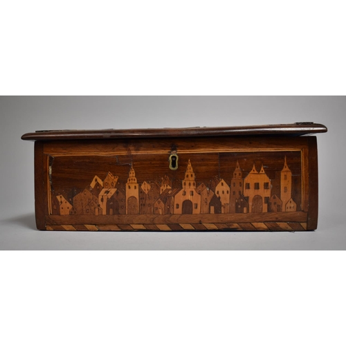 10 - An Early Dutch Colonial Marquetry Work Travel Box, The Hinged Lid Decorated with Town Street and Win... 