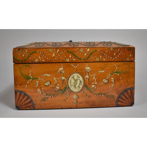 4 - A 19th Century Continental Satin Wood Lace Box with Studwork and Painted Decoration. Hinged Lid to R... 