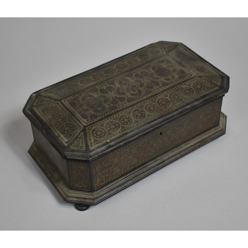 3 - A 19th Century Moorish Copper and Brass Inlaid Box with Hinged Lid to Satin Wood Lined Interior. Som... 