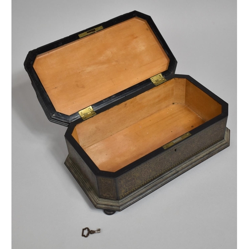 3 - A 19th Century Moorish Copper and Brass Inlaid Box with Hinged Lid to Satin Wood Lined Interior. Som... 