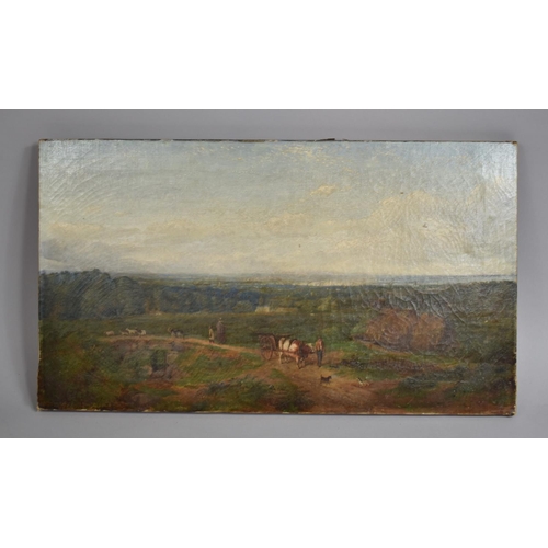 218 - A Mounted but Unframed 19th Century Oil on Canvas, Figures, Ox Cart and Animals on Rural Lane with P... 