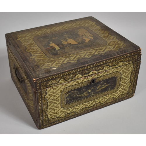 252 - A 19th Century Chinese Export Gilt Decorated Black Lacquer Four Section Tea Chest. The Inner Compart... 