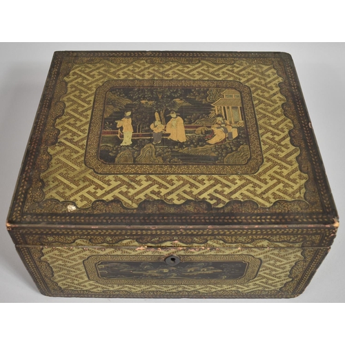 252 - A 19th Century Chinese Export Gilt Decorated Black Lacquer Four Section Tea Chest. The Inner Compart... 