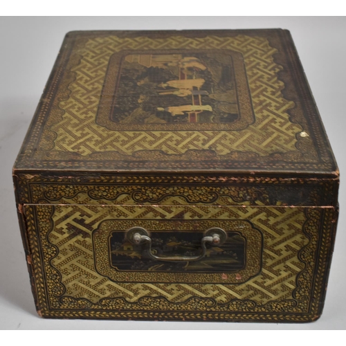 252 - A 19th Century Chinese Export Gilt Decorated Black Lacquer Four Section Tea Chest. The Inner Compart... 