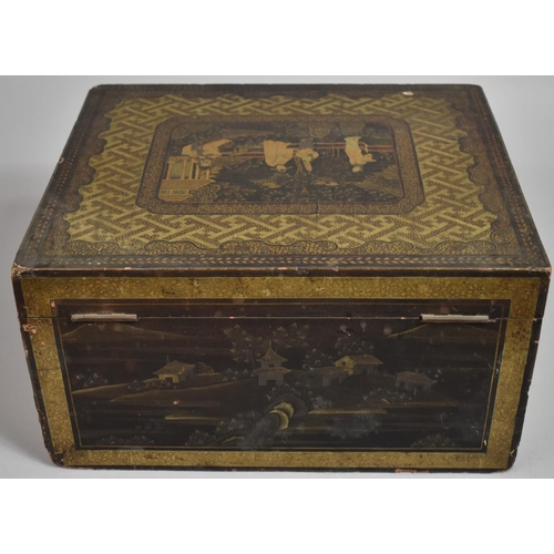 252 - A 19th Century Chinese Export Gilt Decorated Black Lacquer Four Section Tea Chest. The Inner Compart... 