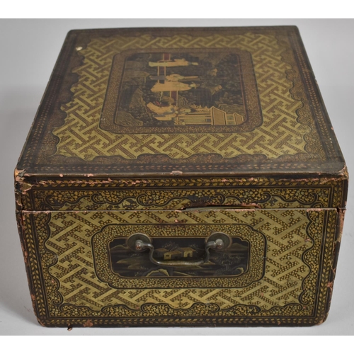 252 - A 19th Century Chinese Export Gilt Decorated Black Lacquer Four Section Tea Chest. The Inner Compart... 