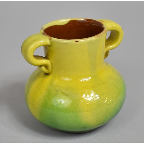 437 - A Small CH Brannam Pottery Two Handled Vase, Produced for Liberty and Co. Green and Yellow Glaze, Im... 