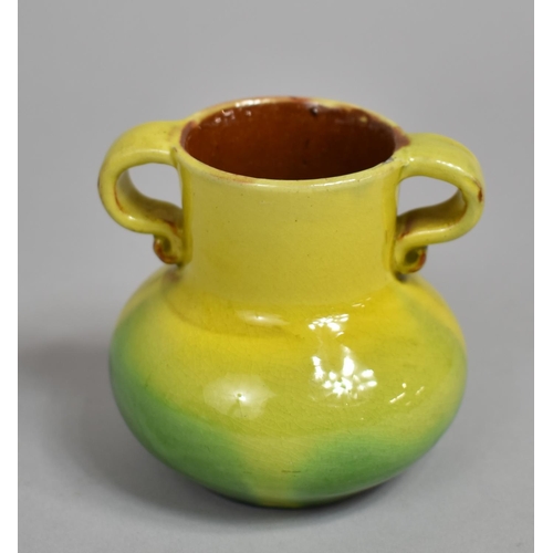 437 - A Small CH Brannam Pottery Two Handled Vase, Produced for Liberty and Co. Green and Yellow Glaze, Im... 