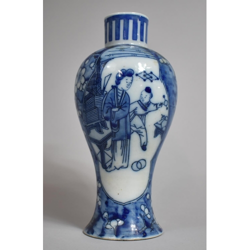 293 - A 19th Century Chinese Blue and White Baluster Vase Decorated with Figural Scene Cartouches Depictin... 