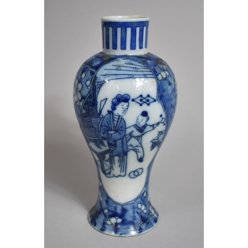 293 - A 19th Century Chinese Blue and White Baluster Vase Decorated with Figural Scene Cartouches Depictin... 