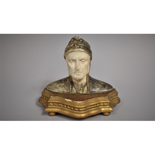 27 - A 19th Century Italian Plaster Bust of Dante Alighieri, Supported on a Gilt Wood Plinth, 20x11x18cms... 